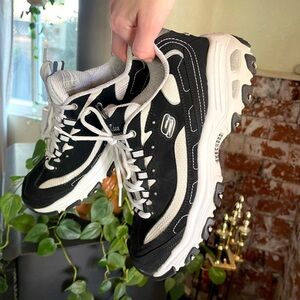 Skechers d’lites black and white chunky sneaker.
